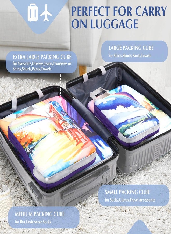 Gonex Compression Packing Cubes, 4pcs Expandable Storage Travel Luggage Bags Organizers, Travel Cubes for Suitcase Carry On (Rainbow) - Image 5