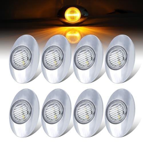 LEDVILLAGE Pack of 8 3 Inch Oval Clear Lens Amber LED 3825 SMD Cab Marker Panel Light with Chrome Bezel for Trailer Tractor Truck 12V DC Shockproof Q0 - Image 1