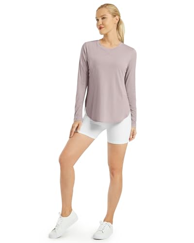 G4Free Women's Sun Shirt Long Sleeve Workout Tops UPF 50+ Outdoor Gym Hiking UV Shirts Quick Dry Lightweight(Gray Lilac,L) - Image 2
