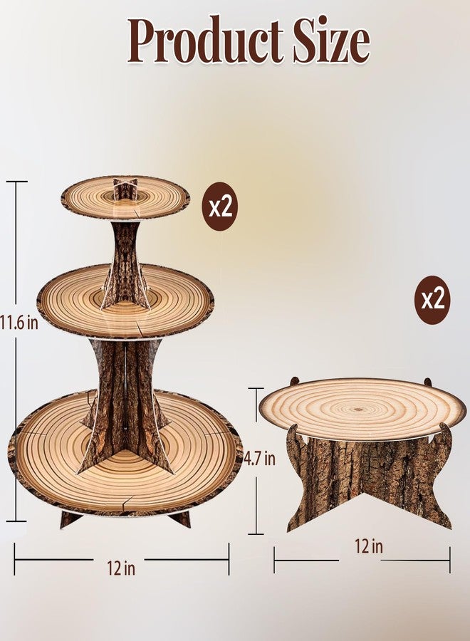 MTRSOCHO 4-Pack Woodland Cupcake Stand Woodland Baby Shower Decorations 3 Tier Wood Cupcake Stand for Camping, Birthday, Safari Party Supplies - Image 3