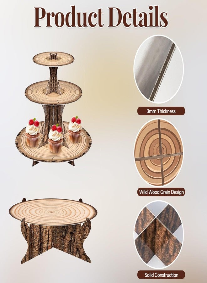MTRSOCHO 4-Pack Woodland Cupcake Stand Woodland Baby Shower Decorations 3 Tier Wood Cupcake Stand for Camping, Birthday, Safari Party Supplies - Image 4