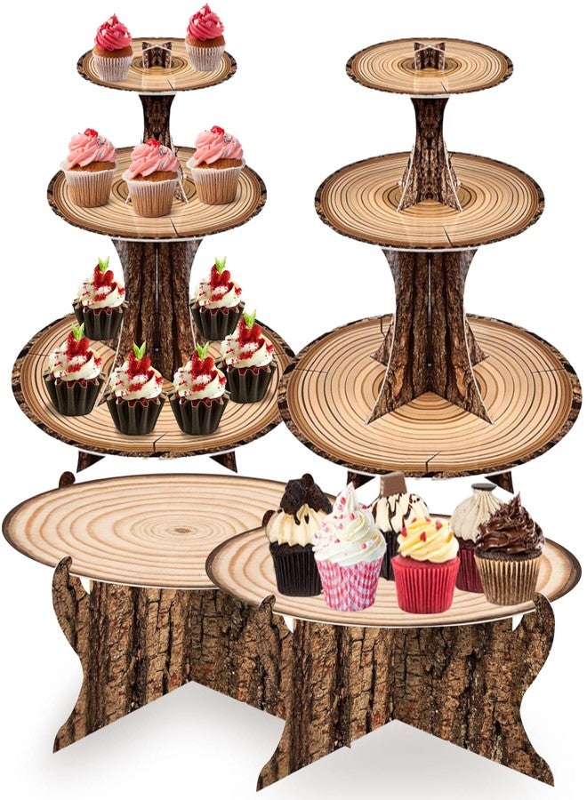 MTRSOCHO 4-Pack Woodland Cupcake Stand Woodland Baby Shower Decorations 3 Tier Wood Cupcake Stand for Camping, Birthday, Safari Party Supplies - Image 1