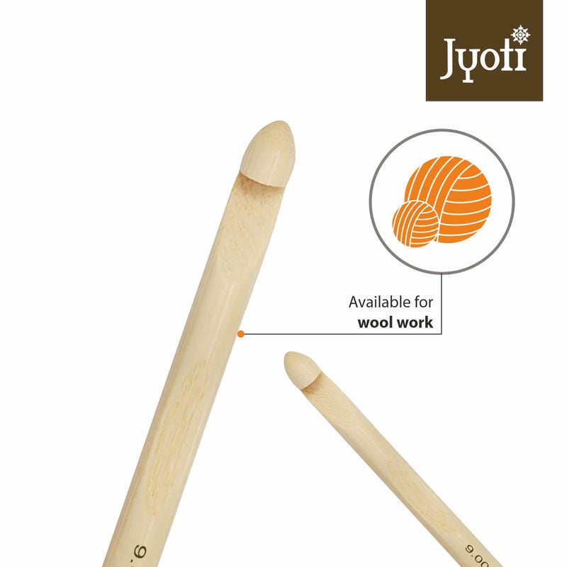 Jyoti Crochet Hook Bamboo for Wool Work, Hand Knitted Sewing DIY Craft Weaving Needle, Ideal for Sweaters, Purses, Scarves, Sling Bag, Hats, and Booties, # 15890 (6"/15cm of Size 00 / 9mm) - 2 Pieces - Image 5