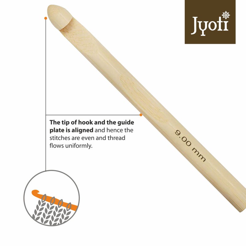 Jyoti Crochet Hook Bamboo for Wool Work, Hand Knitted Sewing DIY Craft Weaving Needle, Ideal for Sweaters, Purses, Scarves, Sling Bag, Hats, and Booties, # 15890 (6"/15cm of Size 00 / 9mm) - 2 Pieces - Image 2