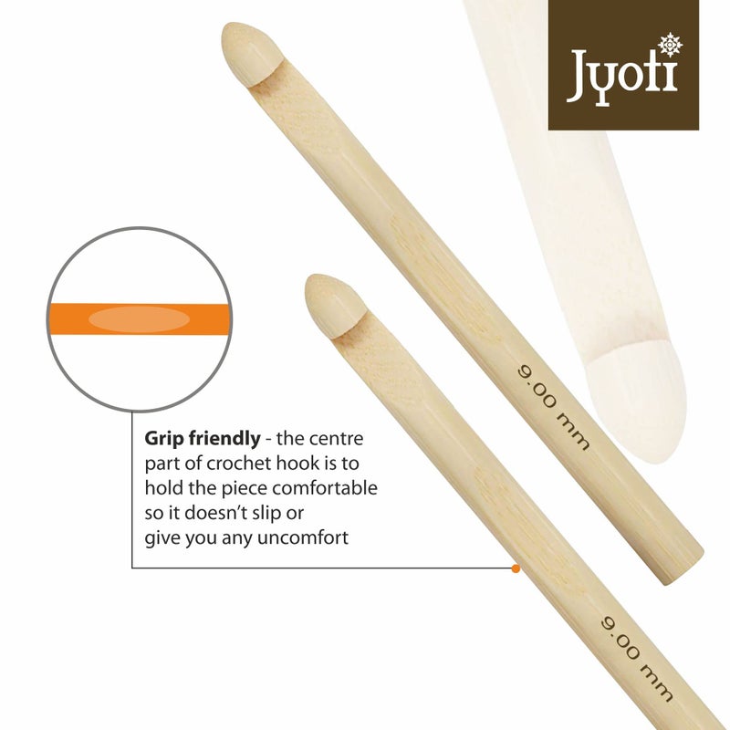 Jyoti Crochet Hook Bamboo for Wool Work, Hand Knitted Sewing DIY Craft Weaving Needle, Ideal for Sweaters, Purses, Scarves, Sling Bag, Hats, and Booties, # 15890 (6"/15cm of Size 00 / 9mm) - 2 Pieces - Image 3