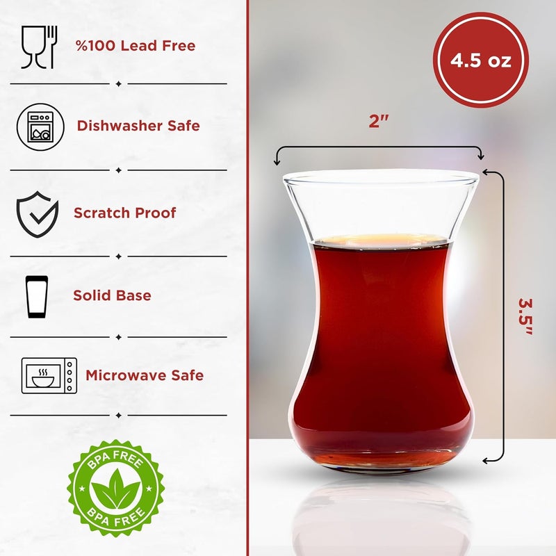 UMS Turkish Tea Glass Set, 10 Glasses, Big Size, Slim Waist Design and Thick Sole Prevent Tea From Getting Cold, Easy to Keep for 10 People, Useful Tea Set (10 Pieces) - Image 2