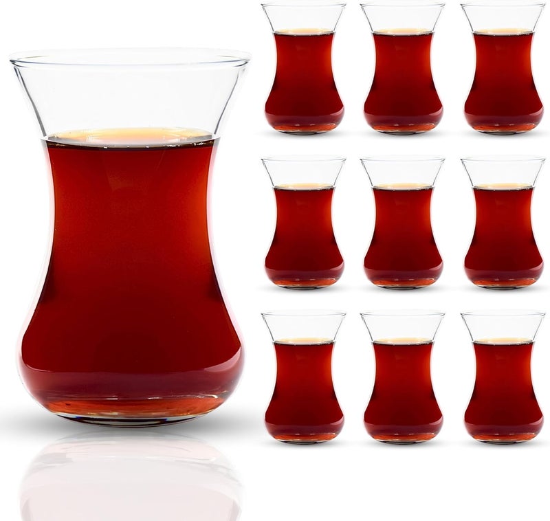 UMS Turkish Tea Glass Set, 10 Glasses, Big Size, Slim Waist Design and Thick Sole Prevent Tea From Getting Cold, Easy to Keep for 10 People, Useful Tea Set (10 Pieces) - Image 1