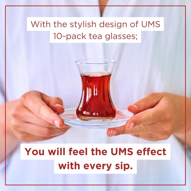UMS Turkish Tea Glass Set, 10 Glasses, Big Size, Slim Waist Design and Thick Sole Prevent Tea From Getting Cold, Easy to Keep for 10 People, Useful Tea Set (10 Pieces) - Image 4