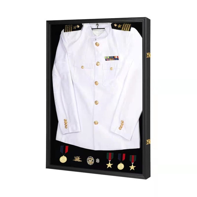 MILITARY UNIFORM SHADOW BOX POLICE UNIFORM DISPLAY CASE JACKET DISPLAY BOX WITH 98 UV PROTECTION ACRYLIC AND HANGER FOR NAVY POLICE OFFICER UNIFORM JACKET XXL SPORT SHIRT BLACK