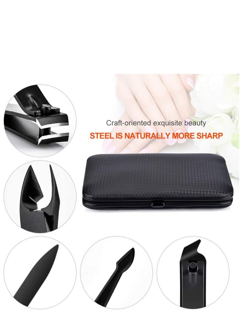 KASTWAVE Professional Cuticle Nail Cutter Set Stainless Steel Nail Scissors Nail Care Tool for Man Woman Travel With Exquisite Leather Box (Black) - Image 2