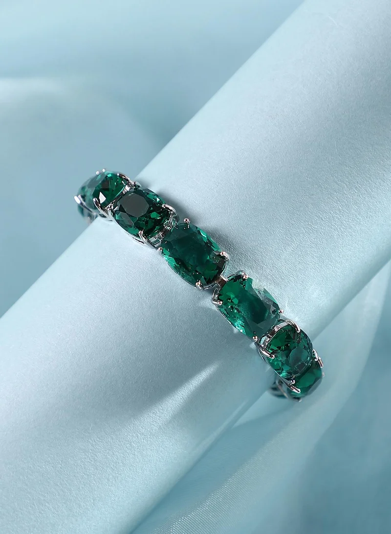 SOHI SOHI Women's The Crystal-Oval Tennis Bracelet For Party Wear | Emerald Green Colour | Alloy Material | Foldover Closure | Artificial Stone Bracelet | Tennis Bracelet For Women & Girls