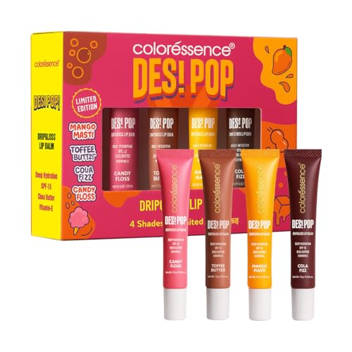 Coloressence Desi Pop DripGloss Lip Balm Kit SPF-15, Pack of 4 Flavours x 10gm | Deep Hydration | Enriched with Vitamin E, Shea Butter & Coconut Oil - Image 1