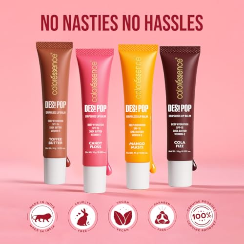Coloressence Desi Pop DripGloss Lip Balm Kit SPF-15, Pack of 4 Flavours x 10gm | Deep Hydration | Enriched with Vitamin E, Shea Butter & Coconut Oil - Image 4