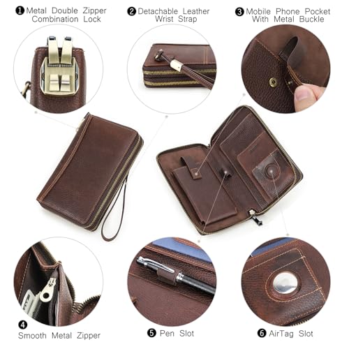 CONTACTS حامل جواز سفر من جلد كامل الحبة مع قفل رمز لتنظيم الهاتف محفظة سفر كبيرة مع سحاب RFID - Image 5