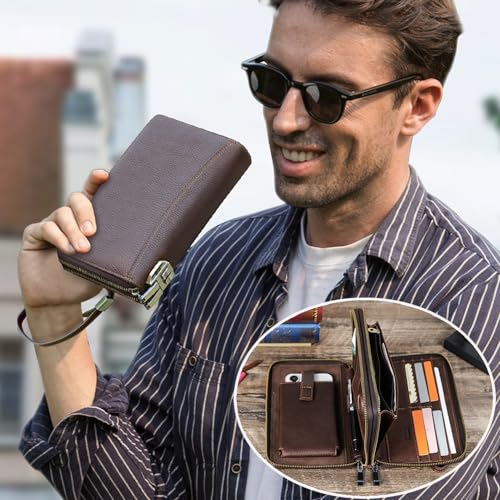 CONTACTS حامل جواز سفر من جلد كامل الحبة مع قفل رمز لتنظيم الهاتف محفظة سفر كبيرة مع سحاب RFID - Image 2