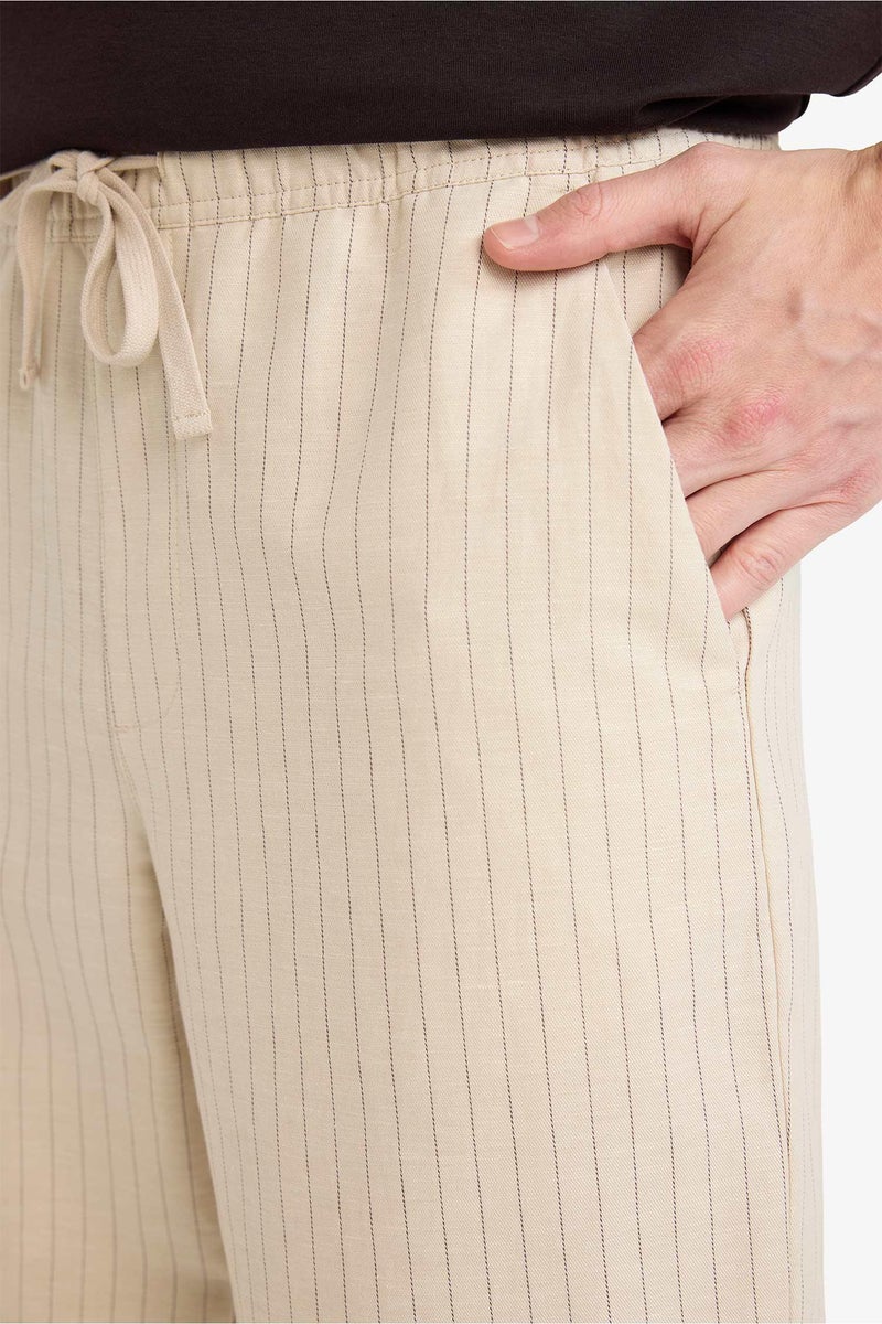 DeFacto Beige Man Cotton Linen Trousers Casual - Image 3