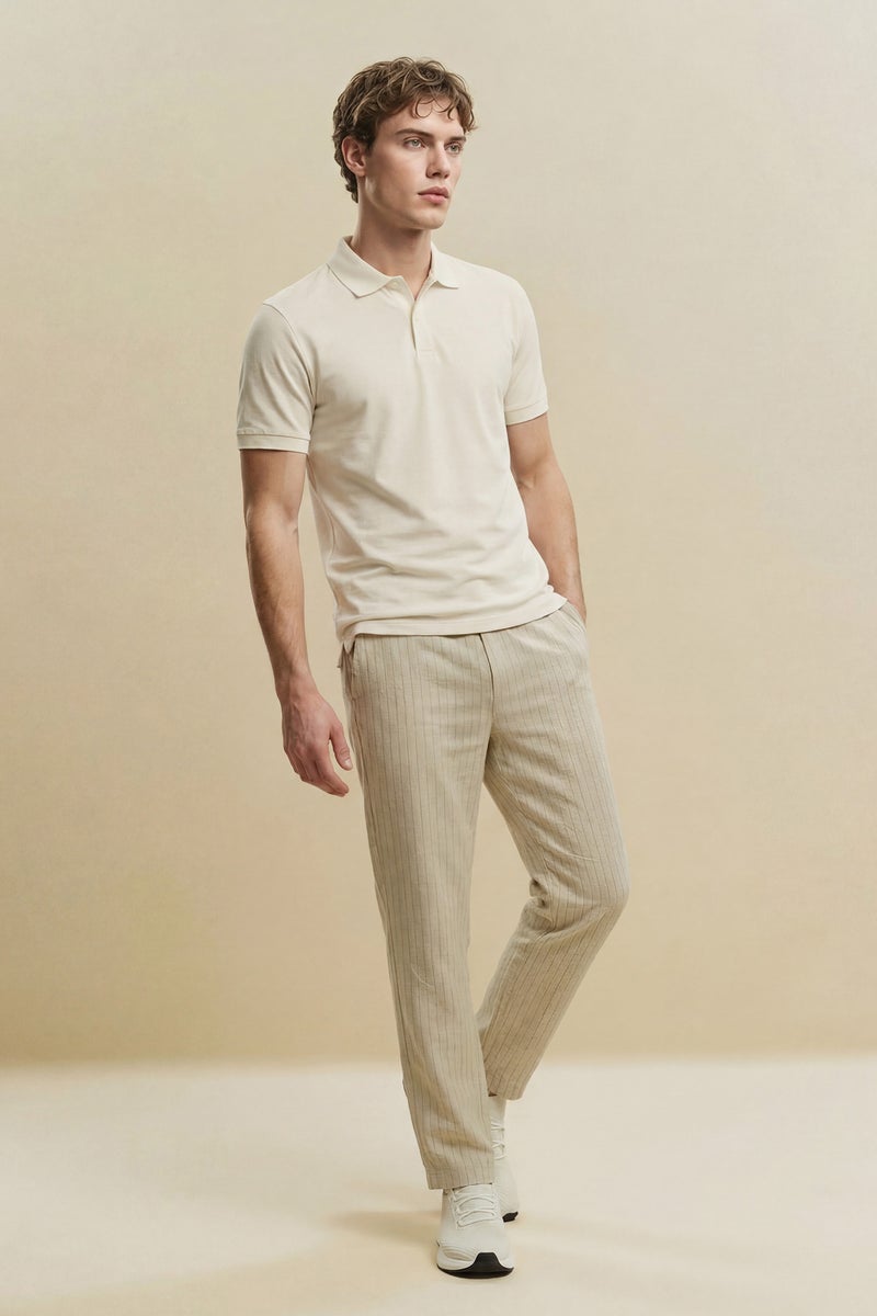 DeFacto Beige Man Cotton Linen Trousers Casual - Image 1