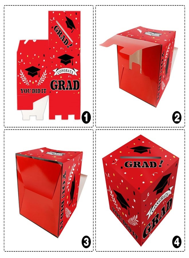 QIHOMPIB 2026 Graduation Decorations Red Black White Graduation Card Box Holder Class of 2026 Party Favors Supplies Accessories Gifts Money Box for Letter Cash Table Decor Congrats Grad Decor - Image 3