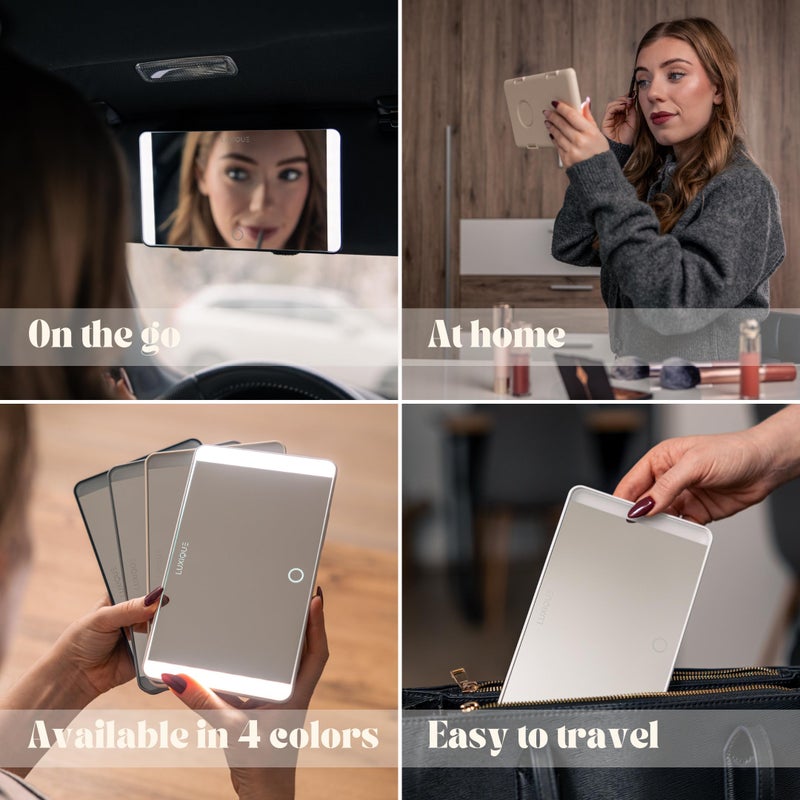 LUXIQUE Rechargeable Led Sun Visor Mirror - 3 Dimmable Light Modes  Portable Makeup And Vanity Mirror  Weather-Resistant  Detachable Stand  Universal Fit  Perfect For Beauty  Grooming  Travel (White) - Image 4