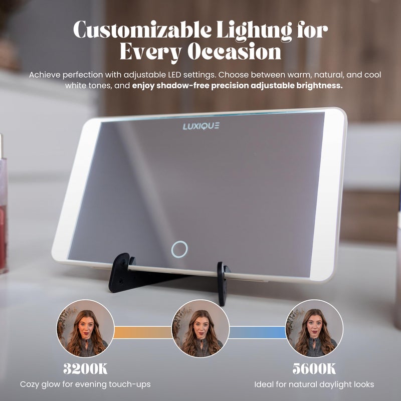 LUXIQUE Rechargeable Led Sun Visor Mirror - 3 Dimmable Light Modes  Portable Makeup And Vanity Mirror  Weather-Resistant  Detachable Stand  Universal Fit  Perfect For Beauty  Grooming  Travel (White) - Image 3