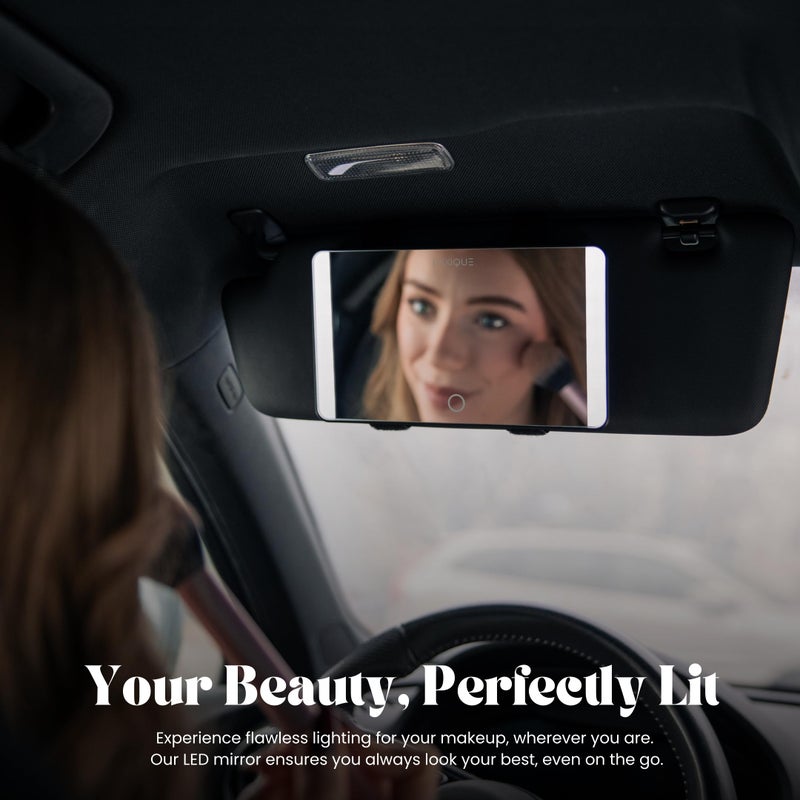 LUXIQUE Rechargeable Led Sun Visor Mirror - 3 Dimmable Light Modes  Portable Makeup And Vanity Mirror  Weather-Resistant  Detachable Stand  Universal Fit  Perfect For Beauty  Grooming  Travel (White) - Image 2