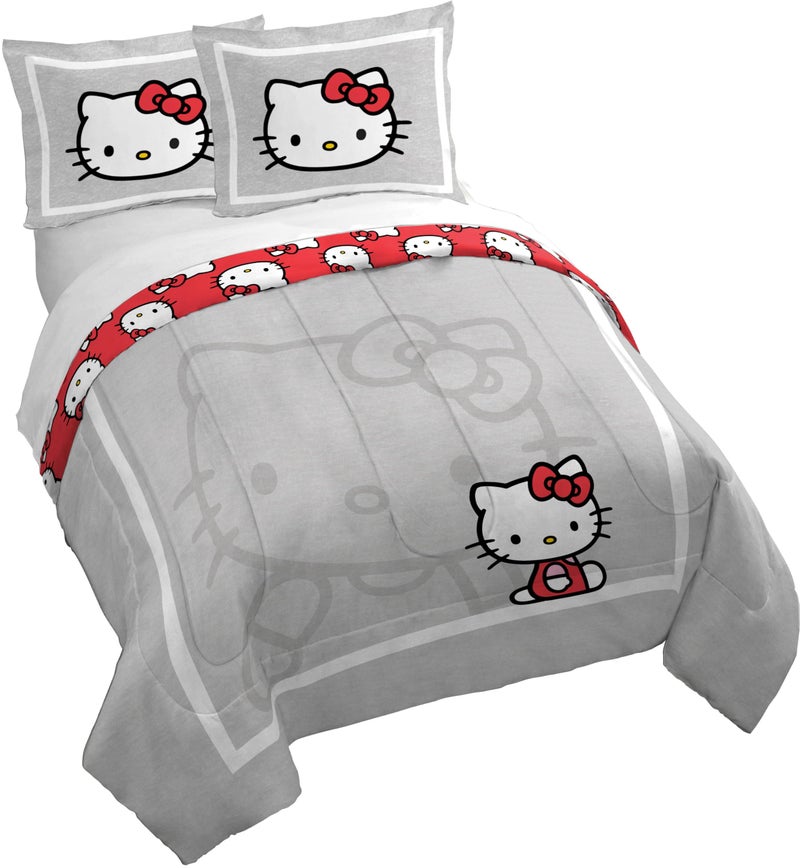 Jay Franco Duvet Cover Set â€“ 3 Piece Super Soft Bedding with Sham Pillowcase, Cover ONLY Comforter Not Included, Grey - Hello Kitty, Queen - Image 1