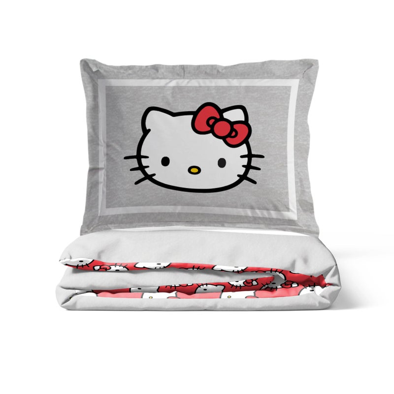Jay Franco Duvet Cover Set â€“ 3 Piece Super Soft Bedding with Sham Pillowcase, Cover ONLY Comforter Not Included, Grey - Hello Kitty, Queen - Image 4