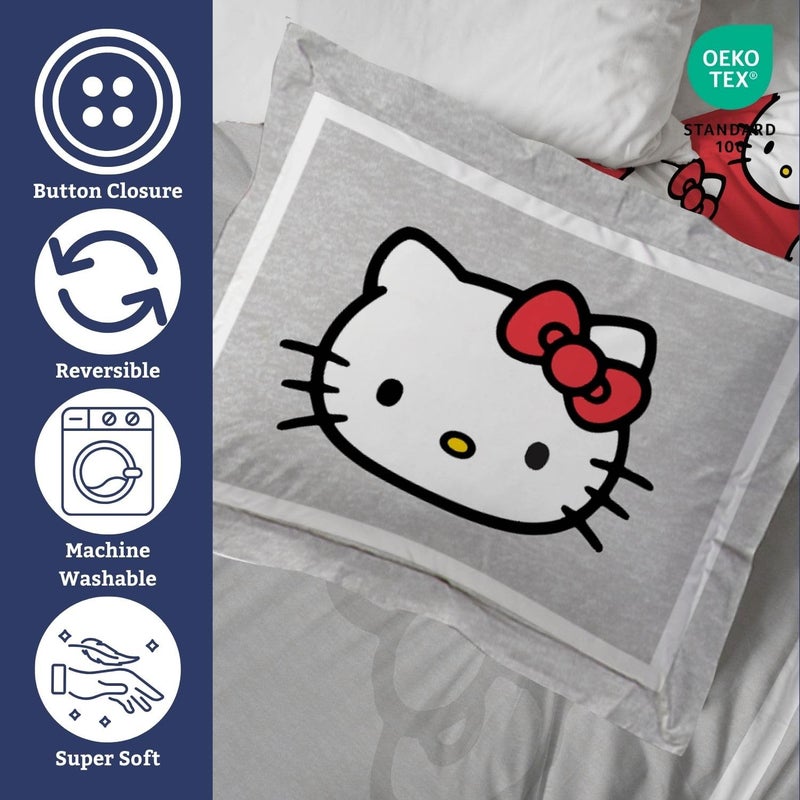 Jay Franco Duvet Cover Set â€“ 3 Piece Super Soft Bedding with Sham Pillowcase, Cover ONLY Comforter Not Included, Grey - Hello Kitty, Queen - Image 3