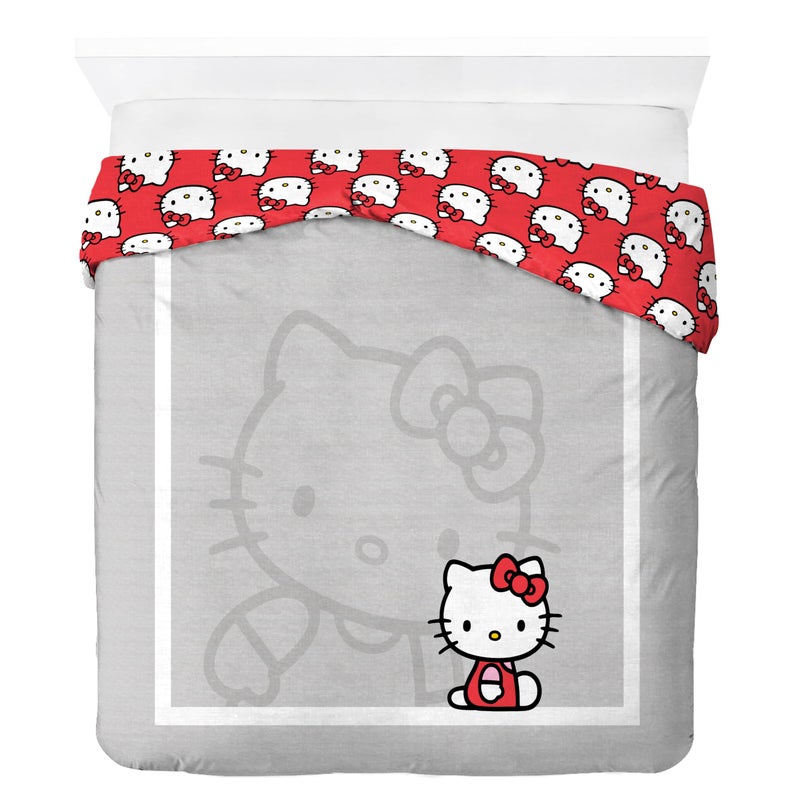 Jay Franco Duvet Cover Set â€“ 3 Piece Super Soft Bedding with Sham Pillowcase, Cover ONLY Comforter Not Included, Grey - Hello Kitty, Queen - Image 5