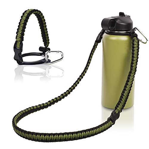 Wongeto Paracord Handle Carrier Holder with Shoulder Strap,Compatible with Hydro Flask Wide Mouth Water Bottles 12oz - 64 oz for Walking Hiking Camping (ArmyGreen) - Image 1
