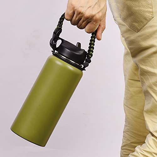 Wongeto Paracord Handle Carrier Holder with Shoulder Strap,Compatible with Hydro Flask Wide Mouth Water Bottles 12oz - 64 oz for Walking Hiking Camping (ArmyGreen) - Image 4