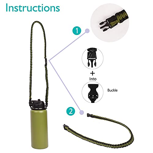 Wongeto Paracord Handle Carrier Holder with Shoulder Strap,Compatible with Hydro Flask Wide Mouth Water Bottles 12oz - 64 oz for Walking Hiking Camping (ArmyGreen) - Image 5