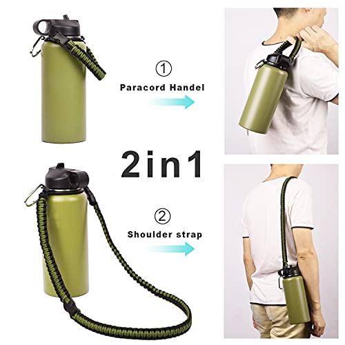 Wongeto Paracord Handle Carrier Holder with Shoulder Strap,Compatible with Hydro Flask Wide Mouth Water Bottles 12oz - 64 oz for Walking Hiking Camping (ArmyGreen) - Image 3