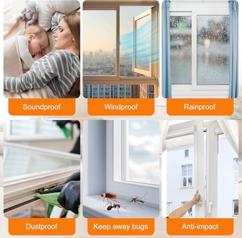 Bruiefpap 39.4FT Self-Adhesive Weather Stripping Seal for Door Frames & Sliding Windows, Door Soundproofing, Window Insulation for Winter, 0.35'' Wide x 0.2'' Thick, White - Image 2