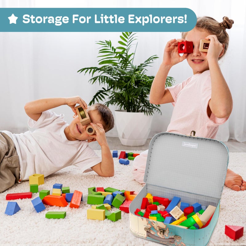 Jewelkeeper Paperboard Suitcases, Set of 3 Decorative Storage Boxes, Vintage Luggage for Birthdays, Weddings, World Map Design - Image 2