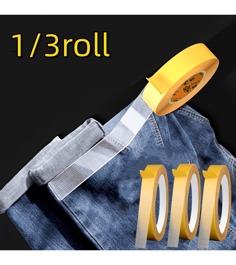 3 Rolls Heavy Fabric Tape No Sew Trouser Hem Adhesive 0.39in - Image 1