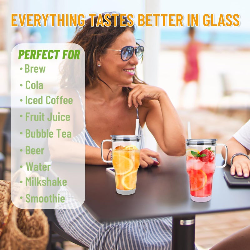 Zukro 32 oz Borosilicate Glass Tumbler with Handle, Iced Coffee Cup, Reusable, Dishwasher Safe, BPA Free, Lilac - Image 3