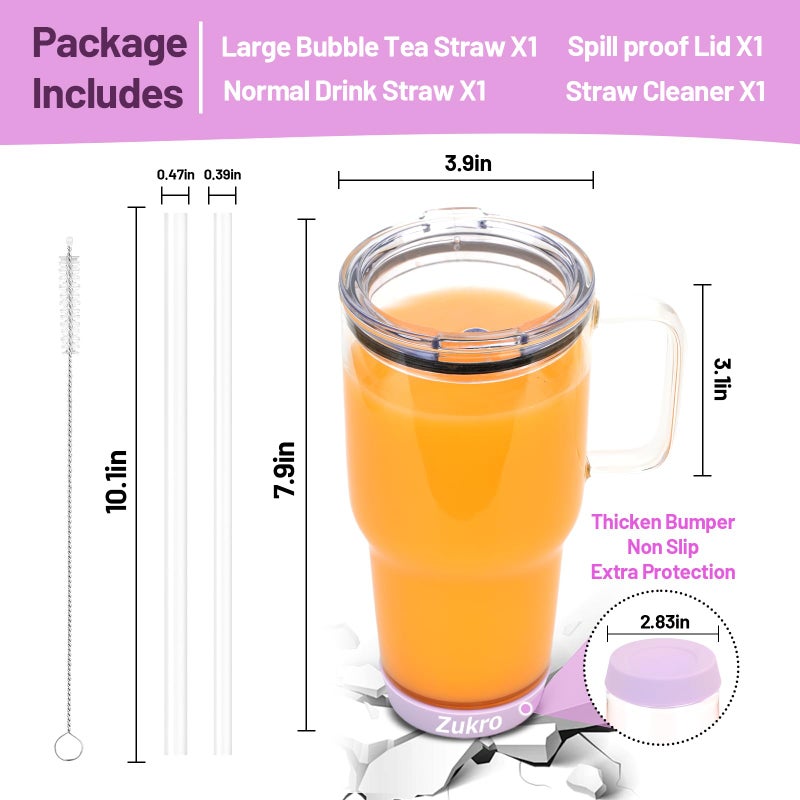 Zukro 32 oz Borosilicate Glass Tumbler with Handle, Iced Coffee Cup, Reusable, Dishwasher Safe, BPA Free, Lilac - Image 4
