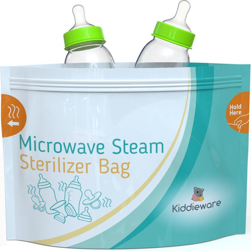 Kiddieware 10 Pack Microwave Sterilizer for Baby Bottles Pacifier Sanitizer and Breast Pump Sterilizer Bags Portable Travel Sterilizer for Baby Bottles Pacifiers and Breast Pump Parts