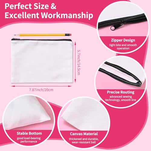 AMDAILY 24Pcs Sublimation Blank Canvas Makeup Bags, Bulk Blank DIY Heat Transfer Cosmetic Makeup Bags w/Black Zipper for Bridesmaid Makeup Bag Travel Toiletry Pouch Storage, Christmas Craft - Image 2