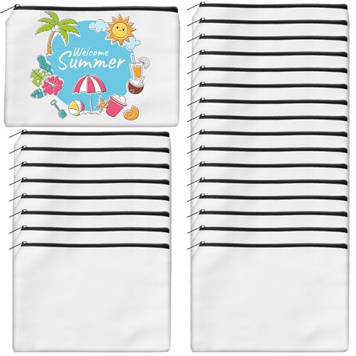 AMDAILY 24Pcs Sublimation Blank Canvas Makeup Bags, Bulk Blank DIY Heat Transfer Cosmetic Makeup Bags w/Black Zipper for Bridesmaid Makeup Bag Travel Toiletry Pouch Storage, Christmas Craft - Image 1