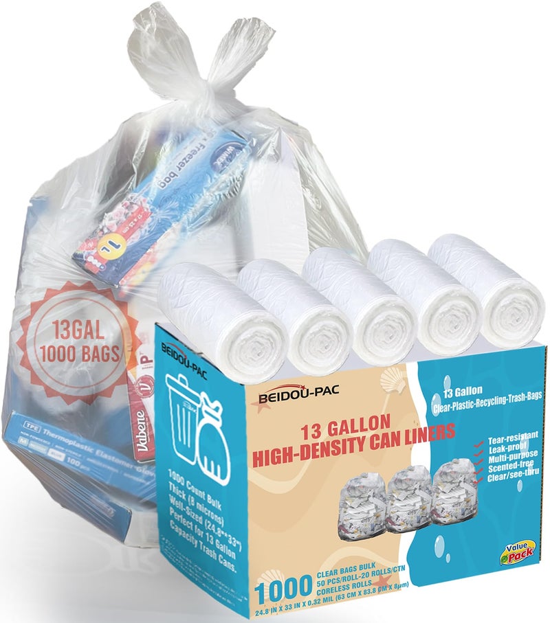 BEIDOU-PAC BEIDOUPAC Trash Bags 13 Gallon 1000 Count Bulk Value Pack Clear Plastic Recycling Garbage Bags Multipurpose Tall Kitchen Trash Bags Can Liners for Business Home Commercial and Industrial - Image 3