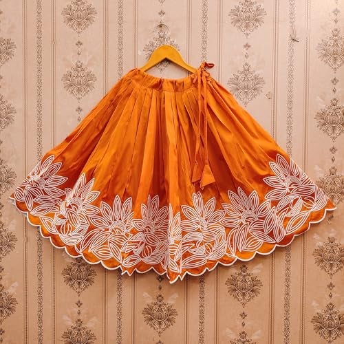 Tejam Girl's Traditional Floral Embroidered Lehenga Choli With Net Dupatta |Designer Readymade Chaniya Choli For Girls| Ethnic Dress| Girls 2-8 Years (Orange, 3-4 Year) - Image 4