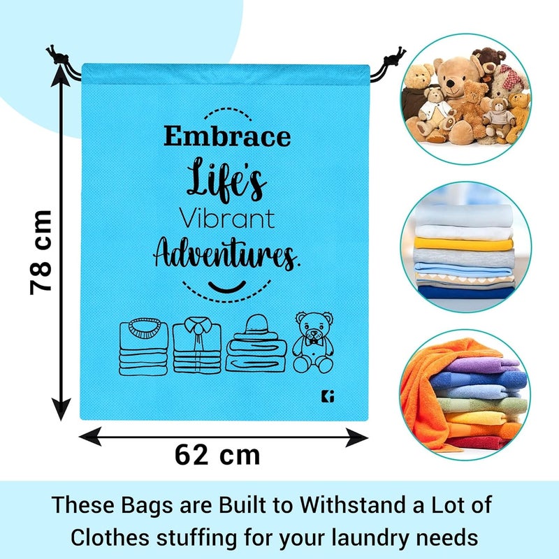 Kuber Industries Pack of 4 Cloth Storage Bag NonWoven Storage Organizer Travel Cloth Carrying Bag Garments Cover for Laundry Travel Storage Organizer for Clothing Large Sky Blue - Image 3