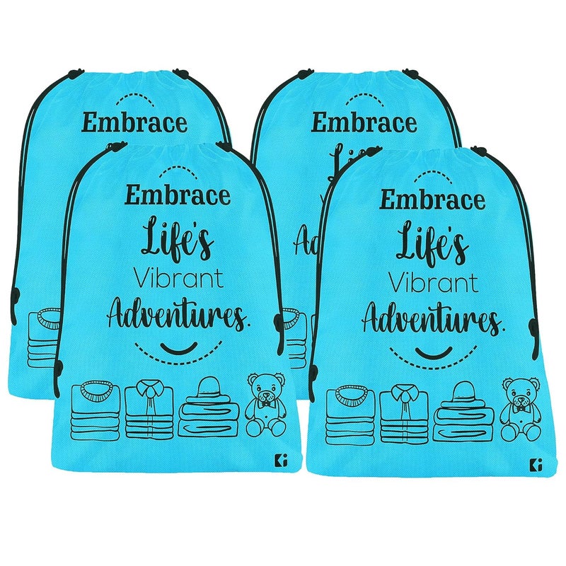 Kuber Industries Pack of 4 Cloth Storage Bag NonWoven Storage Organizer Travel Cloth Carrying Bag Garments Cover for Laundry Travel Storage Organizer for Clothing Large Sky Blue - Image 1