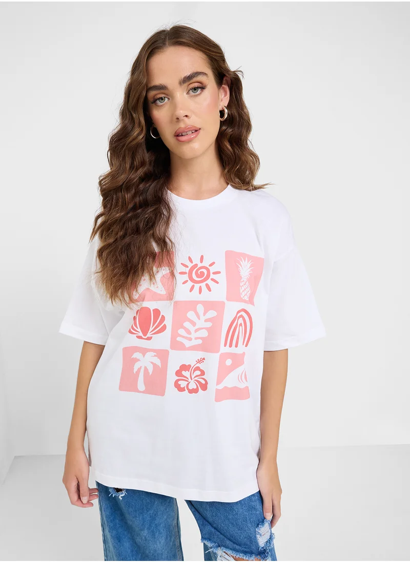 جينجر Oversize Beach Graphic T-Shirt