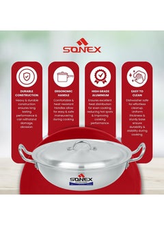 SONEX Sonex Traditional Round Karahi Aluminium Wok, Authentic Asian Cooking, Long Lasting Durable Construction, Kitchen Essentials, Metal Finish,Generous Size (34 cm & 7.5 Ltr),  - Image 4