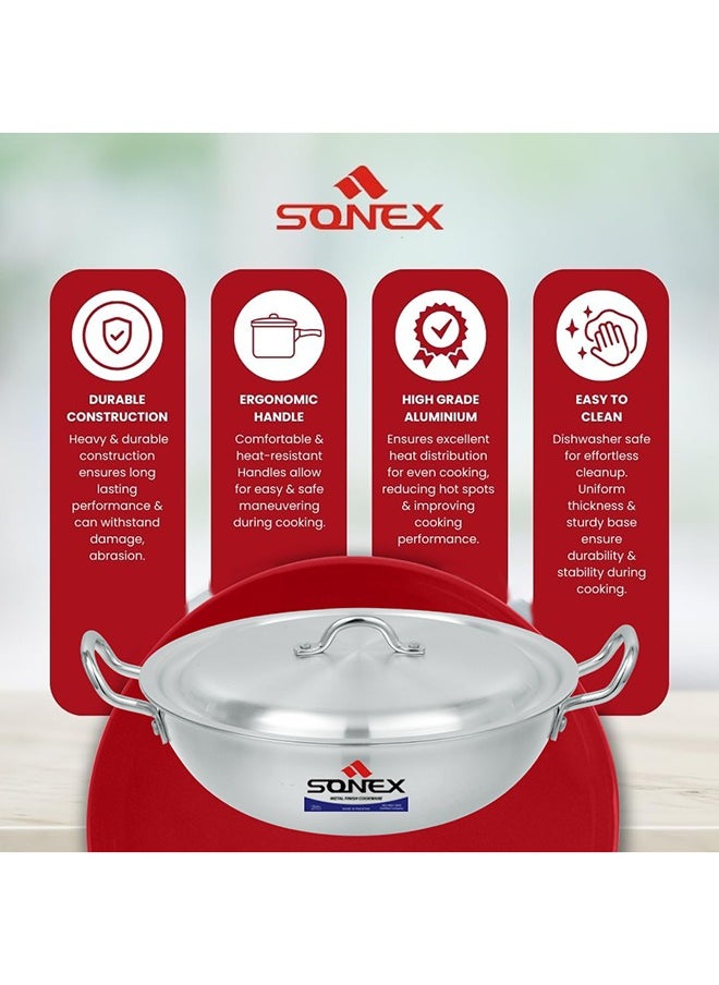 SONEX Sonex Traditional Round Karahi Aluminium Wok, Authentic Asian Cooking, Long Lasting Durable Construction, Kitchen Essentials, Metal Finish,Generous Size (34 cm & 7.5 Ltr),  - Image 4