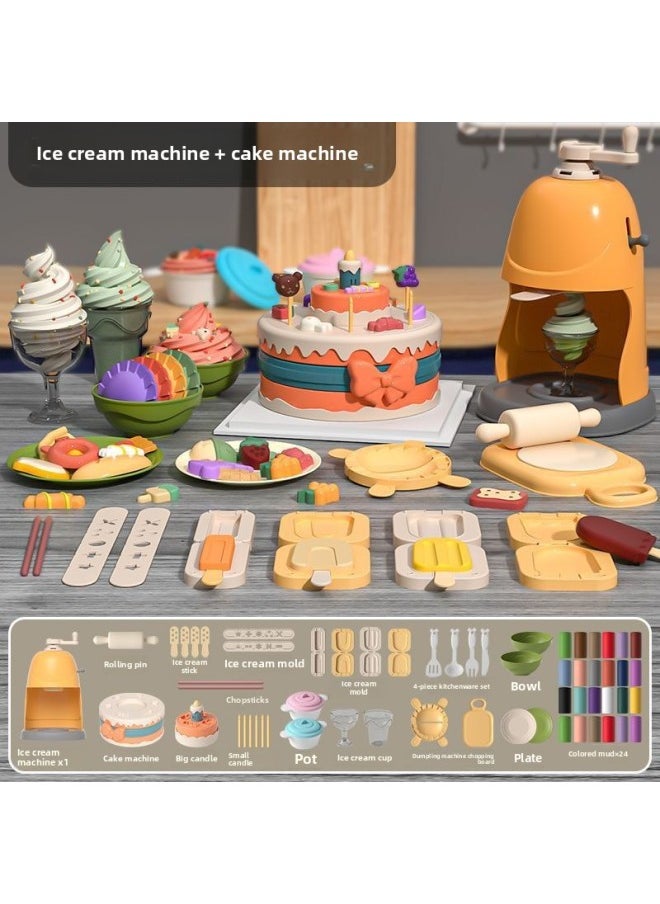 null - Ice Cream Color Mud Noodle Machine Diy Plasticine Tools Mold Suit Clay Kindergarten Girls Children-Color:[ice Cream Maker + Cake Maker] 57-piece Set✦ - Image 1