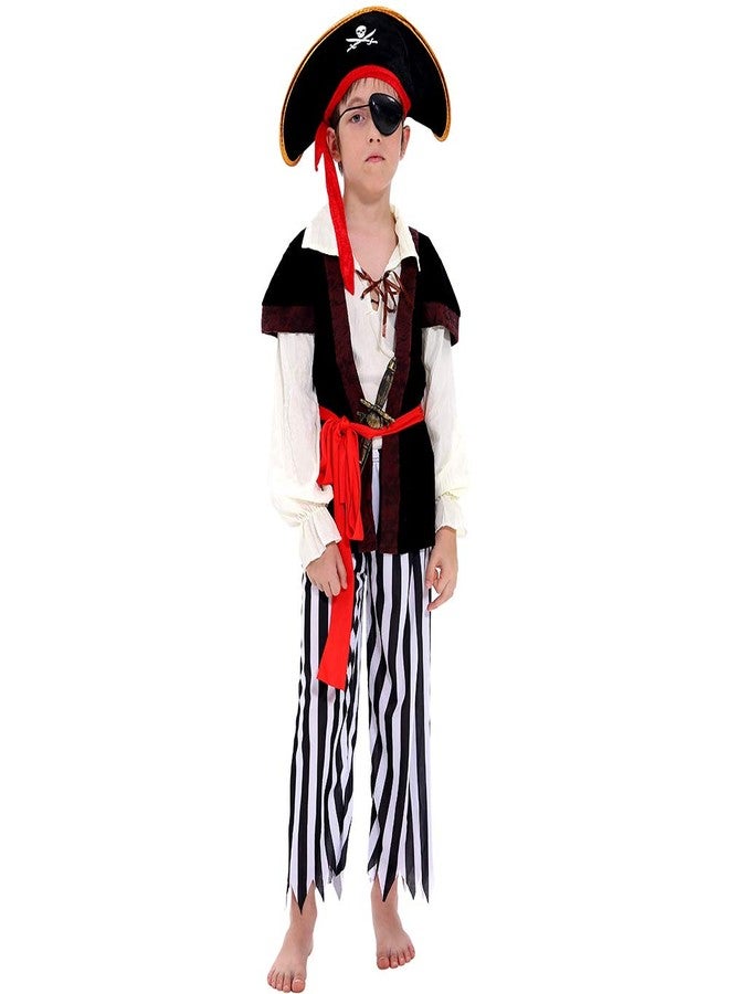 Tacobear Kids Boys Pirate Costume Pirate Toddler Halloween Dress Up Costume & Pirate Hat Sword Eye Patch Compass Earring Purse Coin Medallion for Kids 6-8 - Image 2